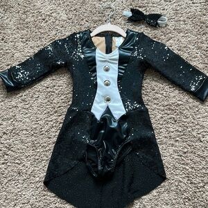 Girls dance costume MC black and white tuxedo style sequin
